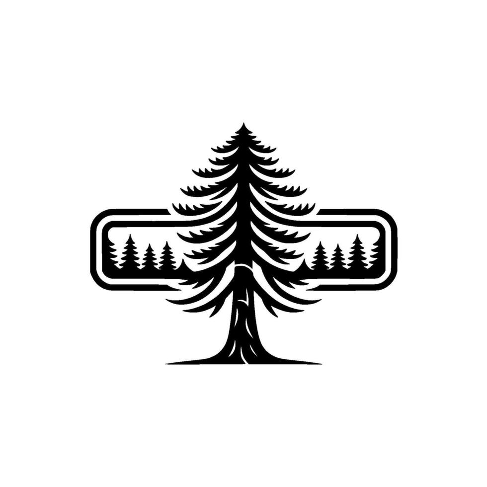 Simple Pine Tree , Black and White Illustration. vector