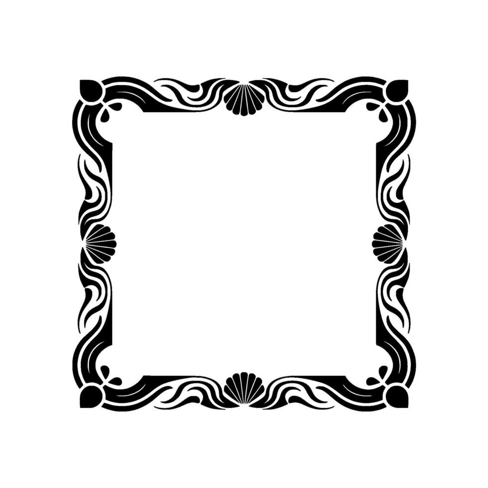 Art Nouveau Square Frame Elegant Black Ornament on White, Decorative. vector