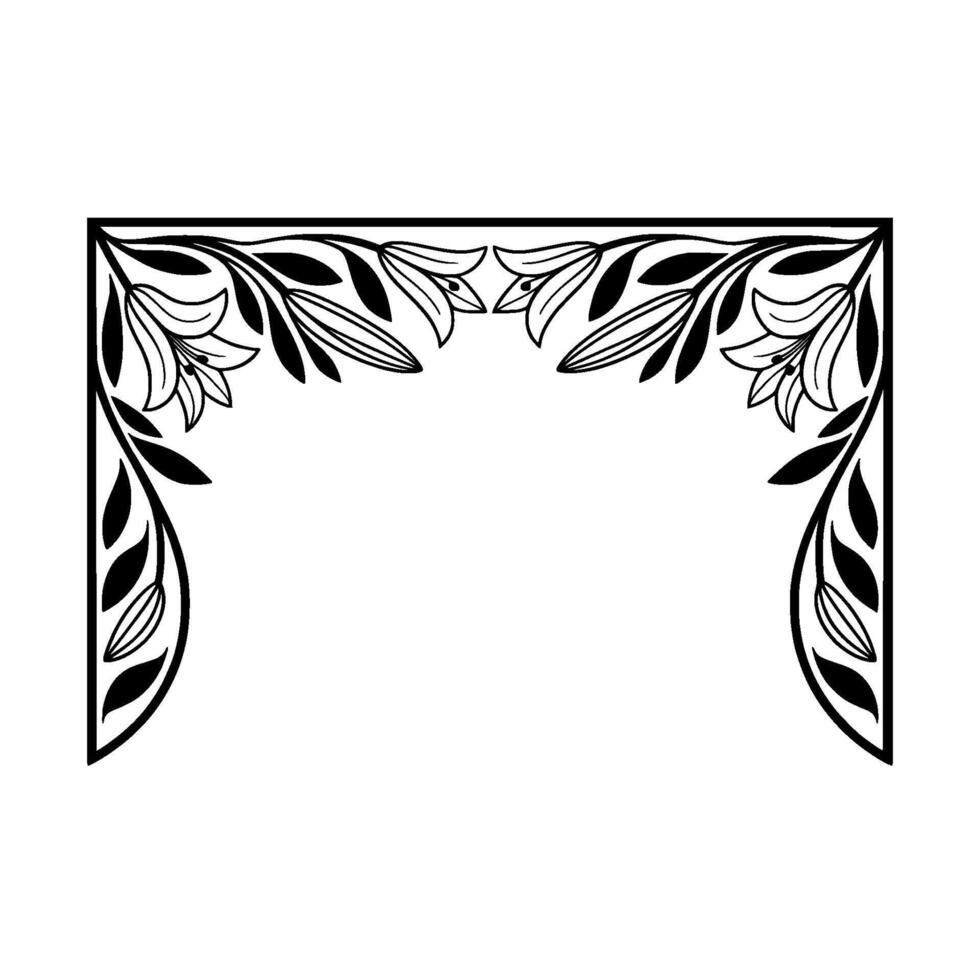 Elegant Floral Corner Border - Black and White. vector