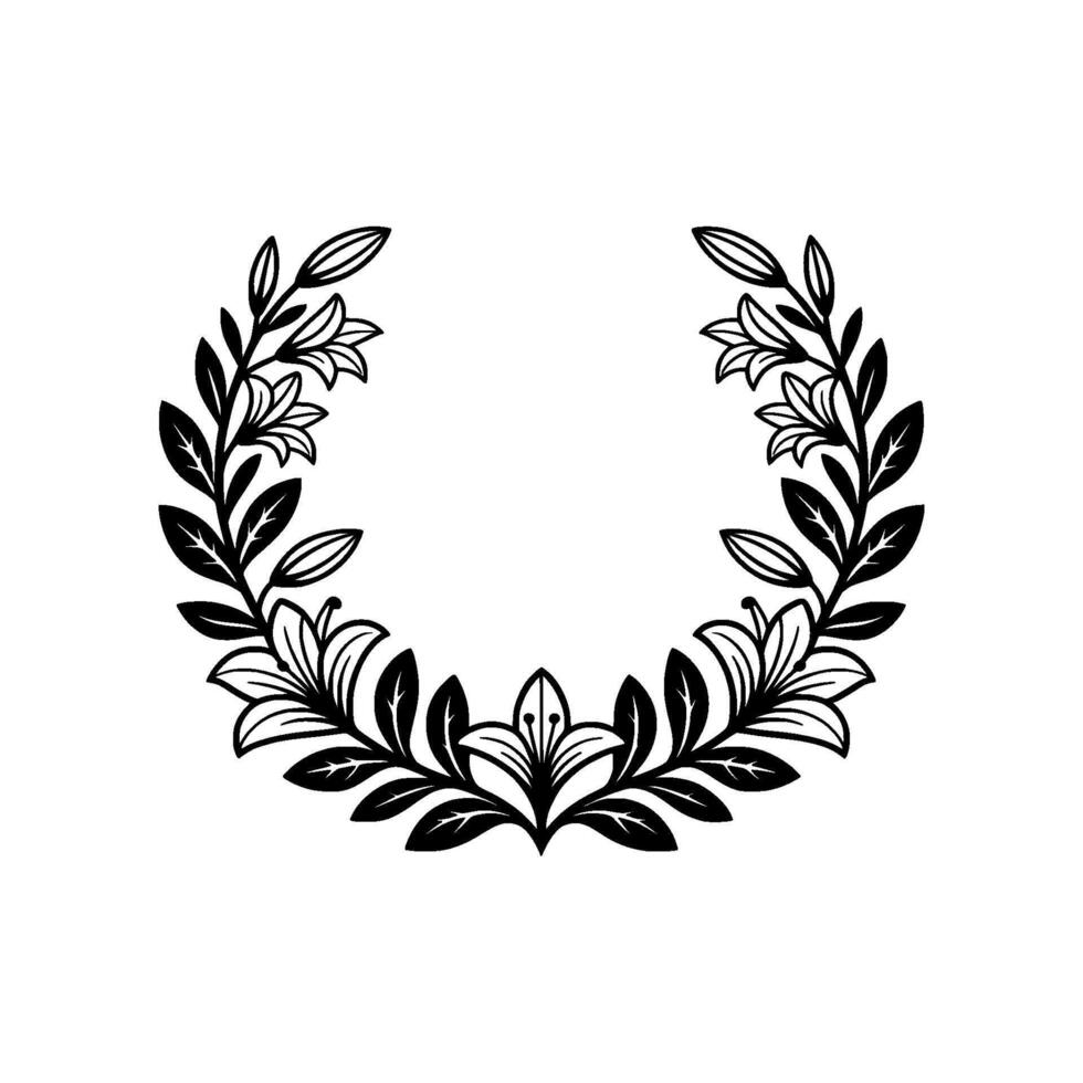Elegant Lily Wreath in Black and White Floral Element. vector