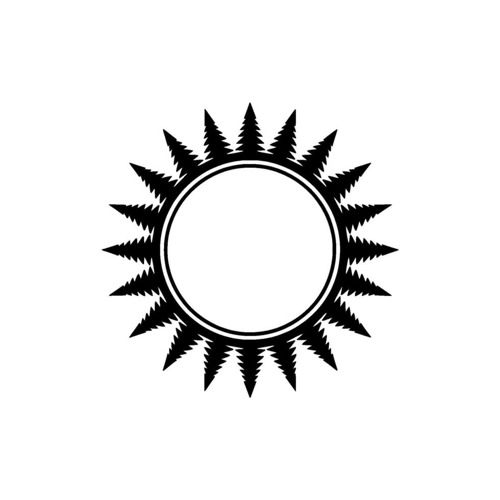Sun with Forest Spikes Minimalist Black White. vector