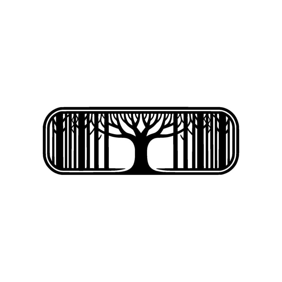 Silhouette Forest in Rounded Rectangle, Minimalist. vector