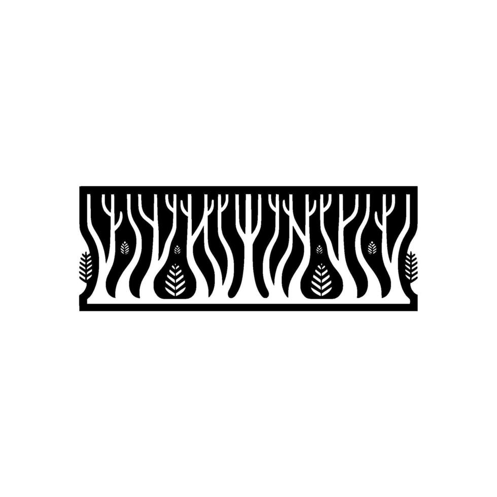 Abstract Forest Silhouette Border Minimalist Black White Element. vector
