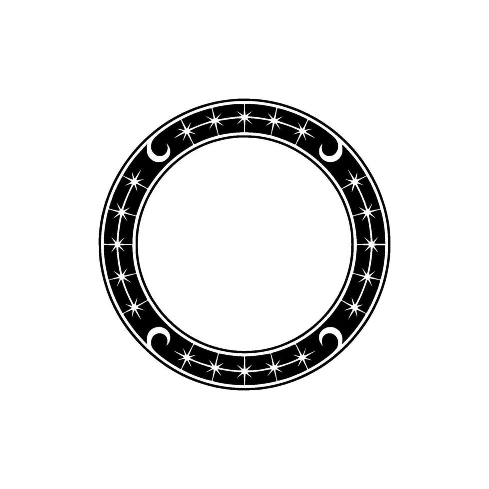 Circular Star and Moon Border in Black on White - Minimalist. vector
