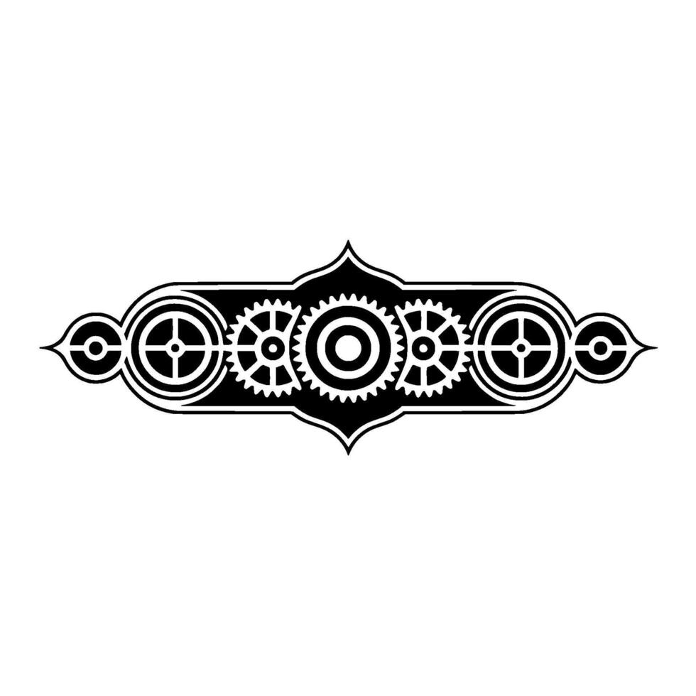 Steampunk Gears and Ornamental Border, Black and White vector