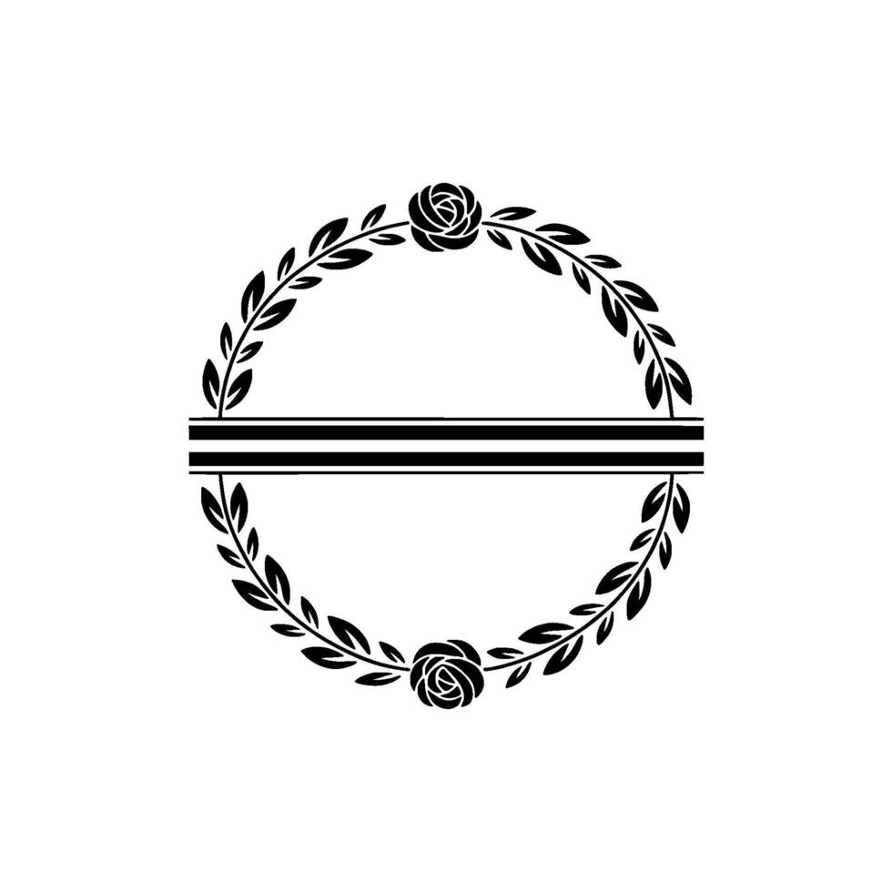 Elegant Circular Floral Frame, Black White Minimalist vector