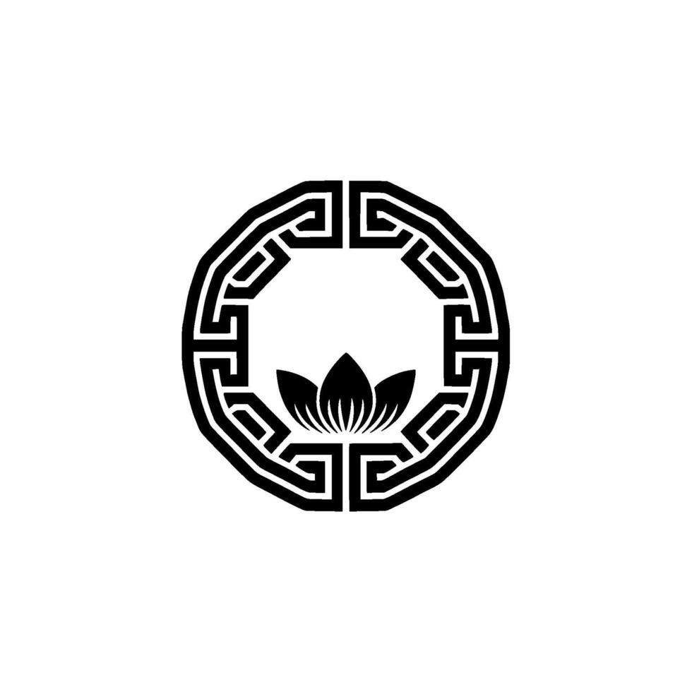 Minimalist Korean Lotus Emblem Geometric on White vector