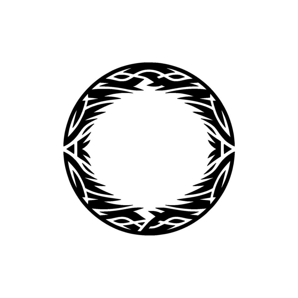 Geometric Circular Frame, Tribal Tattoo-Style, on White Background vector