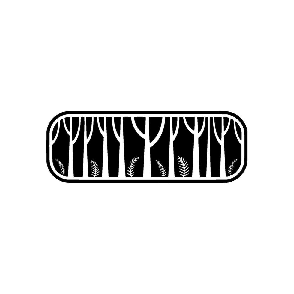 Minimalist Forest Silhouette in Rounded Frame, Black and White vector