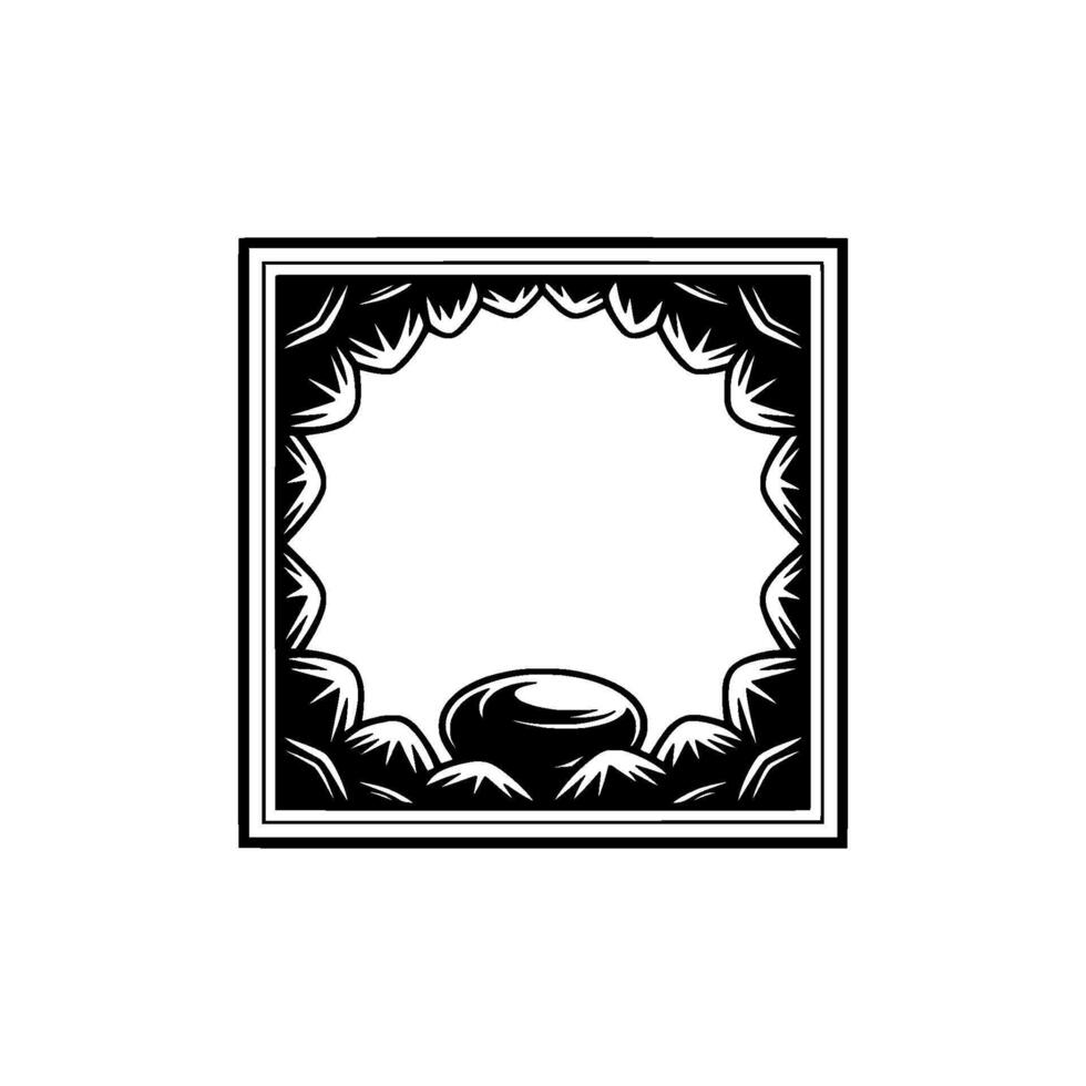 Black White Decorative Frame with Rock Formation - Illustration vector
