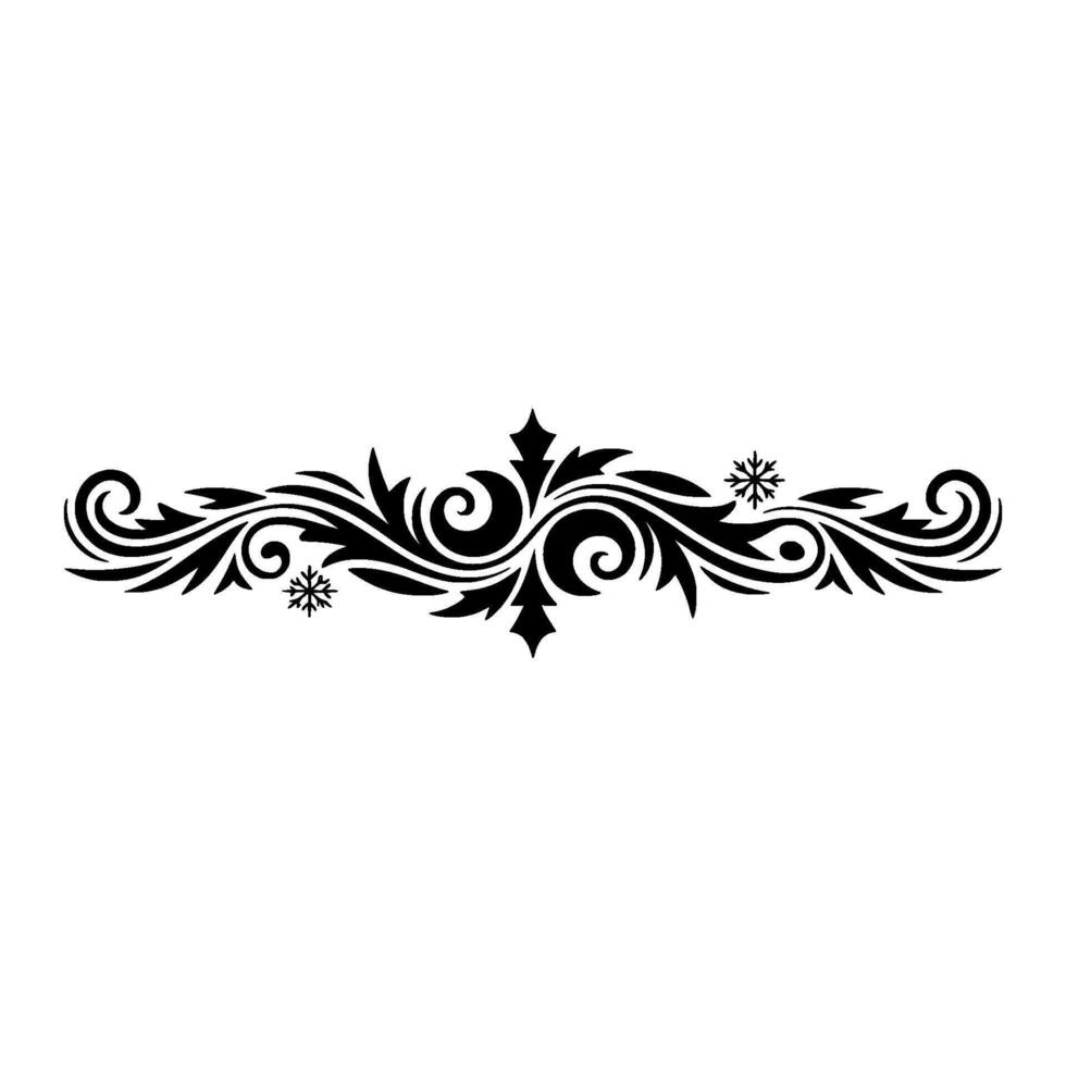 Elegant Black Floral Border with Snowflake Accents on White Background vector