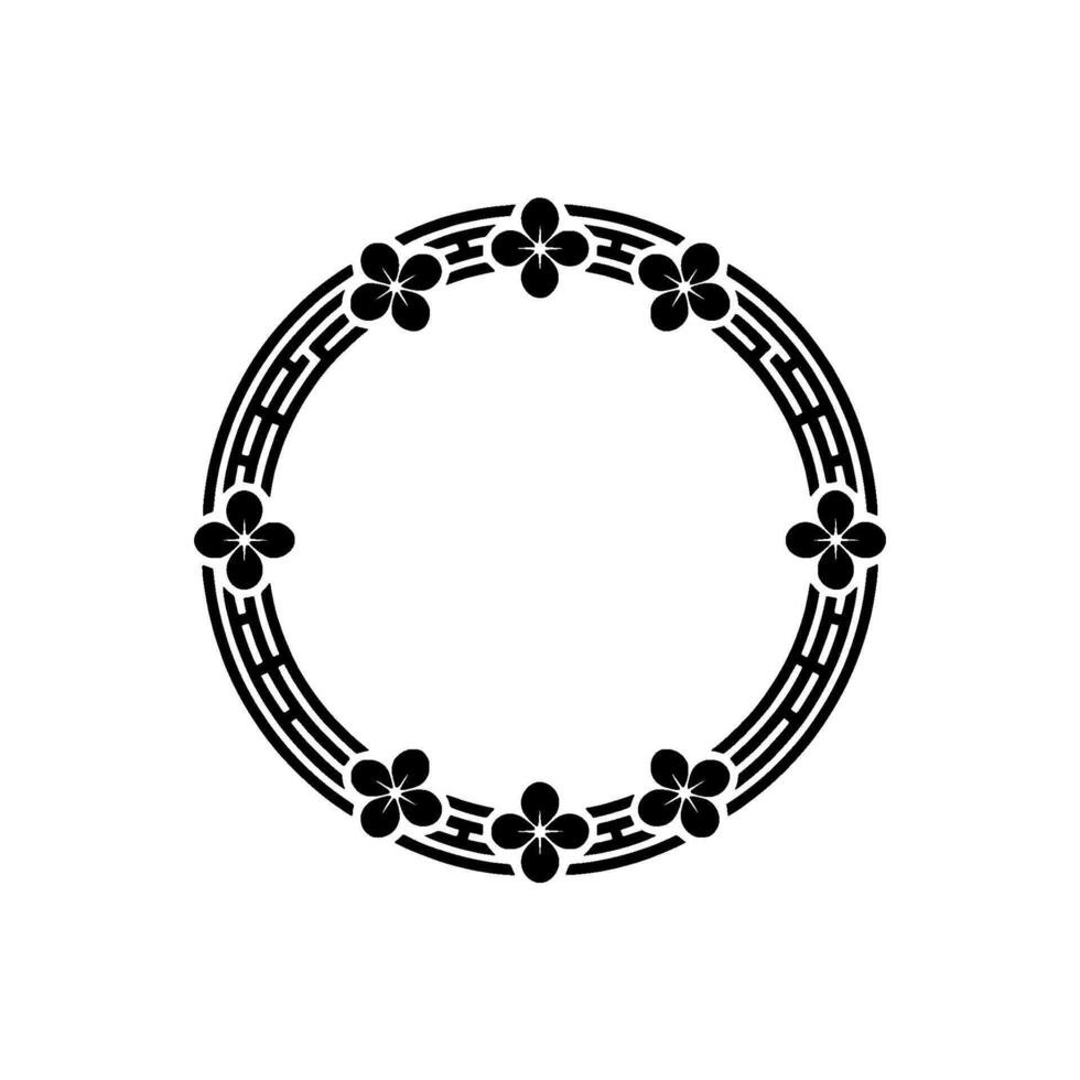 Minimalist Floral Circle Frame , Black and White, Abstract Geometric Pattern vector
