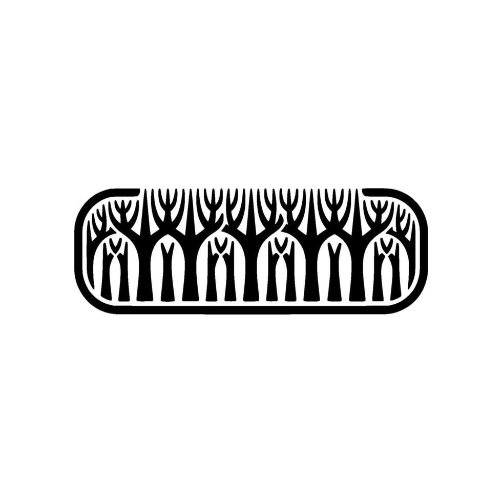 Minimalist Forest Silhouette in a Rounded Rectangle Frame vector
