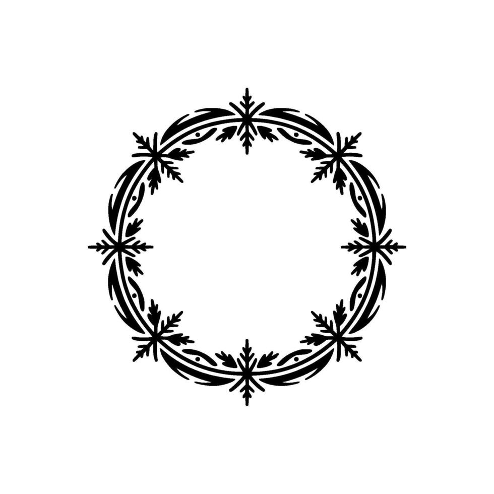 Elegant Black Circle Floral Frame on White Background vector
