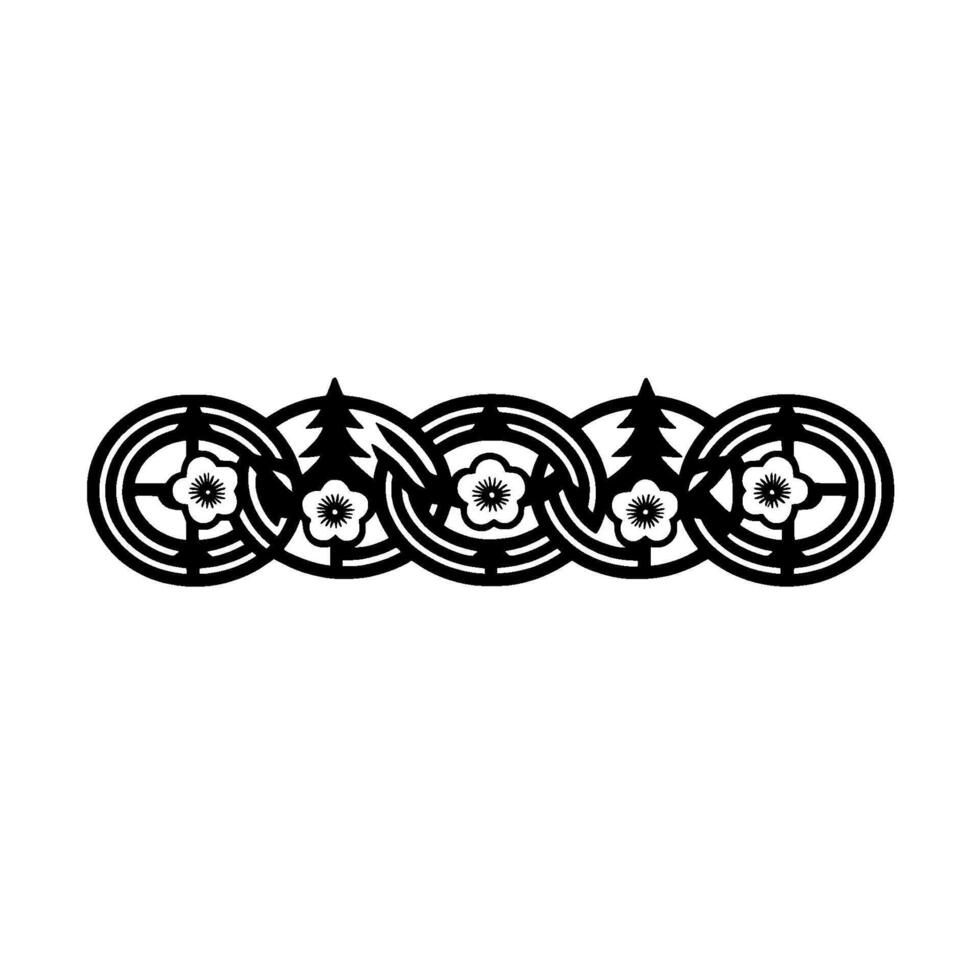 Japanese Black White Floral Pattern on White vector