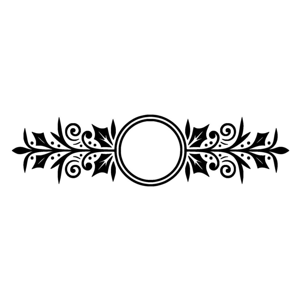 Elegant Floral Crest with Circle Frame - Black on White vector