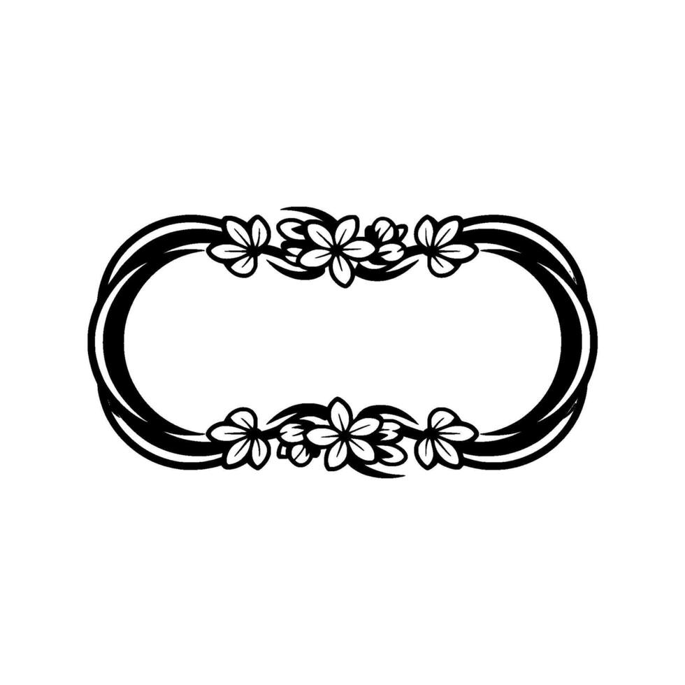 Floral Oval Frame, Black and White Illustration, Decorative Element vector