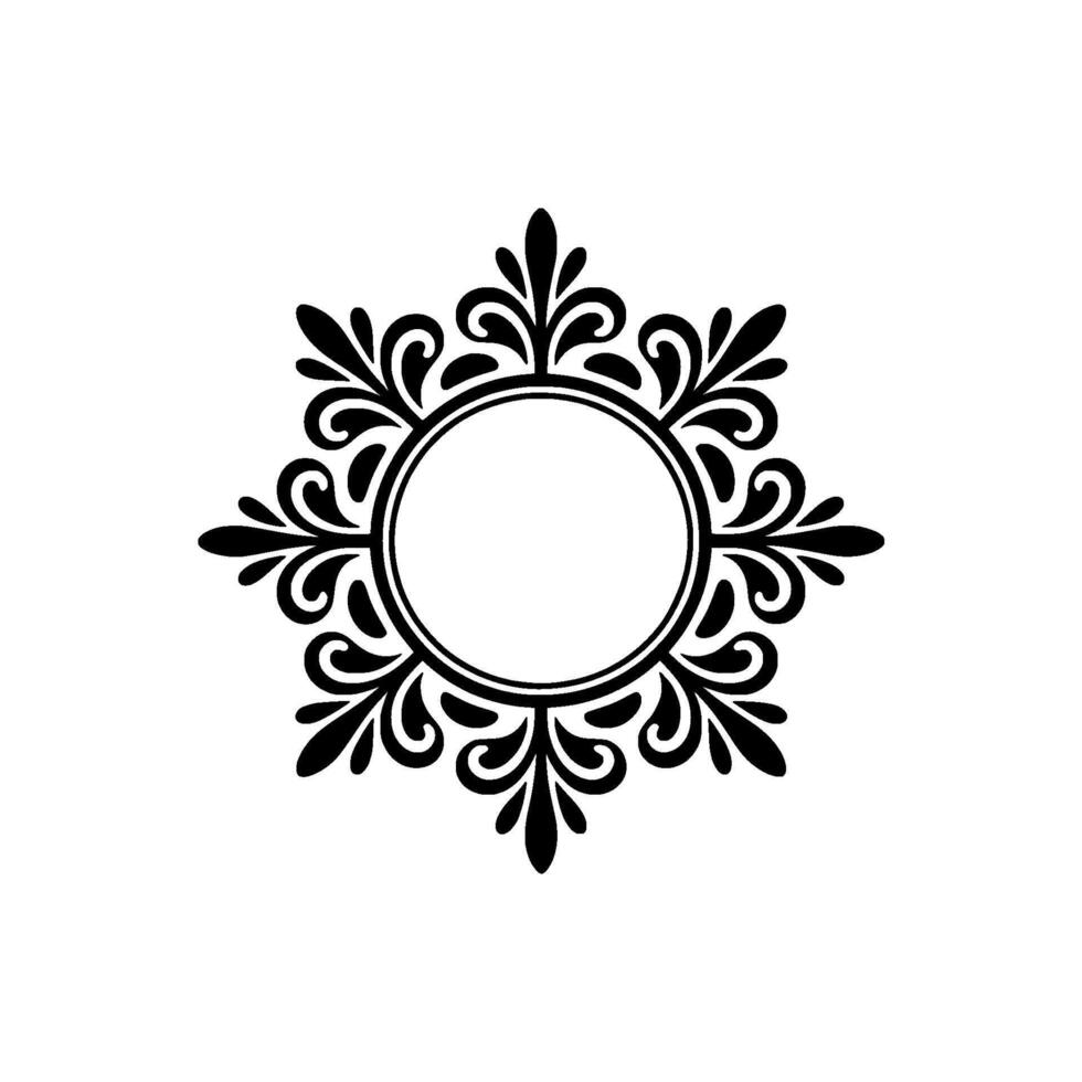 Black White Elegant Floral Emblem, Circle Border, Decorative Element vector
