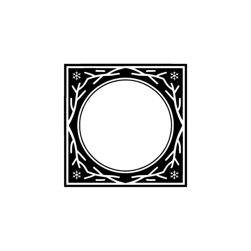 Minimalist Winter Circle Frame Illustration, Snowflake Branch Ornament vector