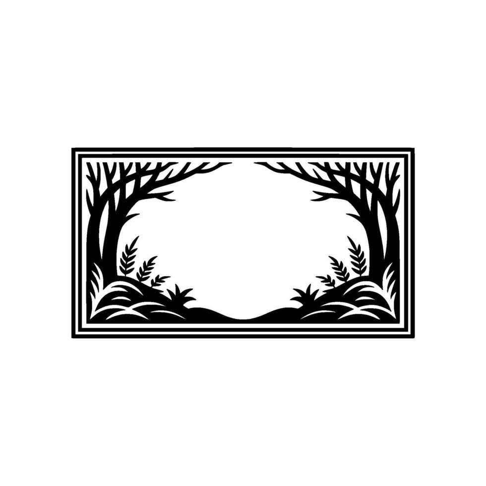 Elegant Forest Frame Black Silhouette on White Background vector