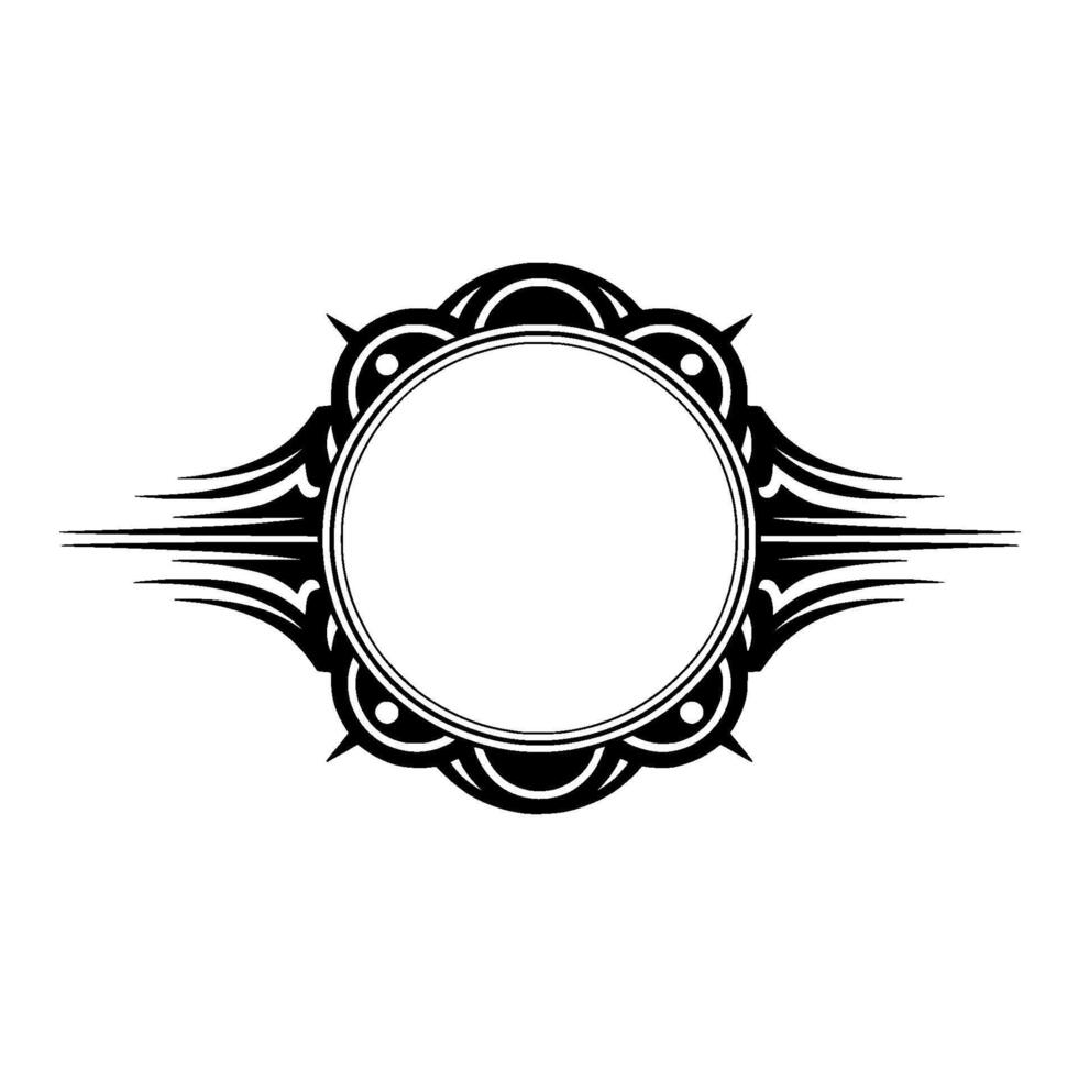 Tribal-Inspired Circle Frame in Black White on Neutral Background vector