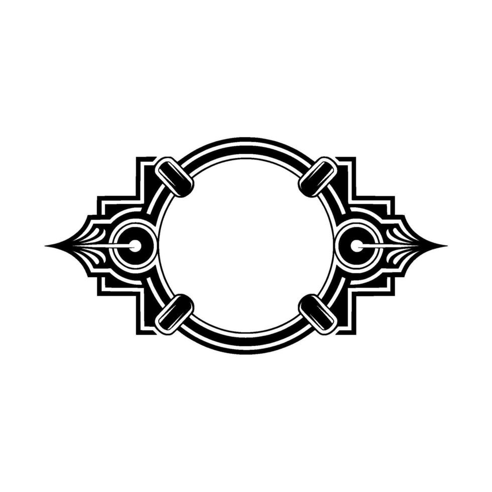 Geometric Ornamental Circle Frame in Black White vector