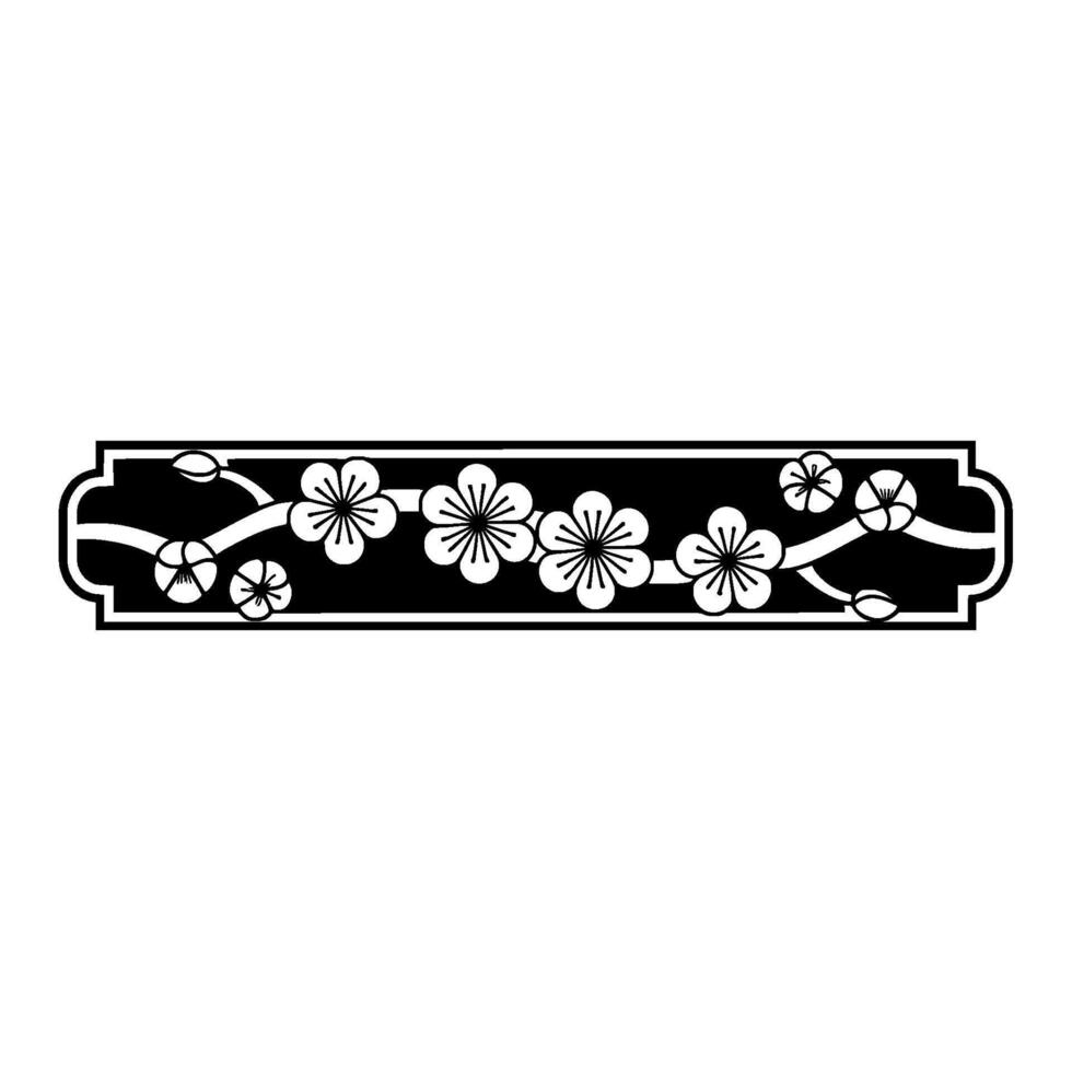 Elegant Floral Border - Monochrome, Japanese-Inspired vector