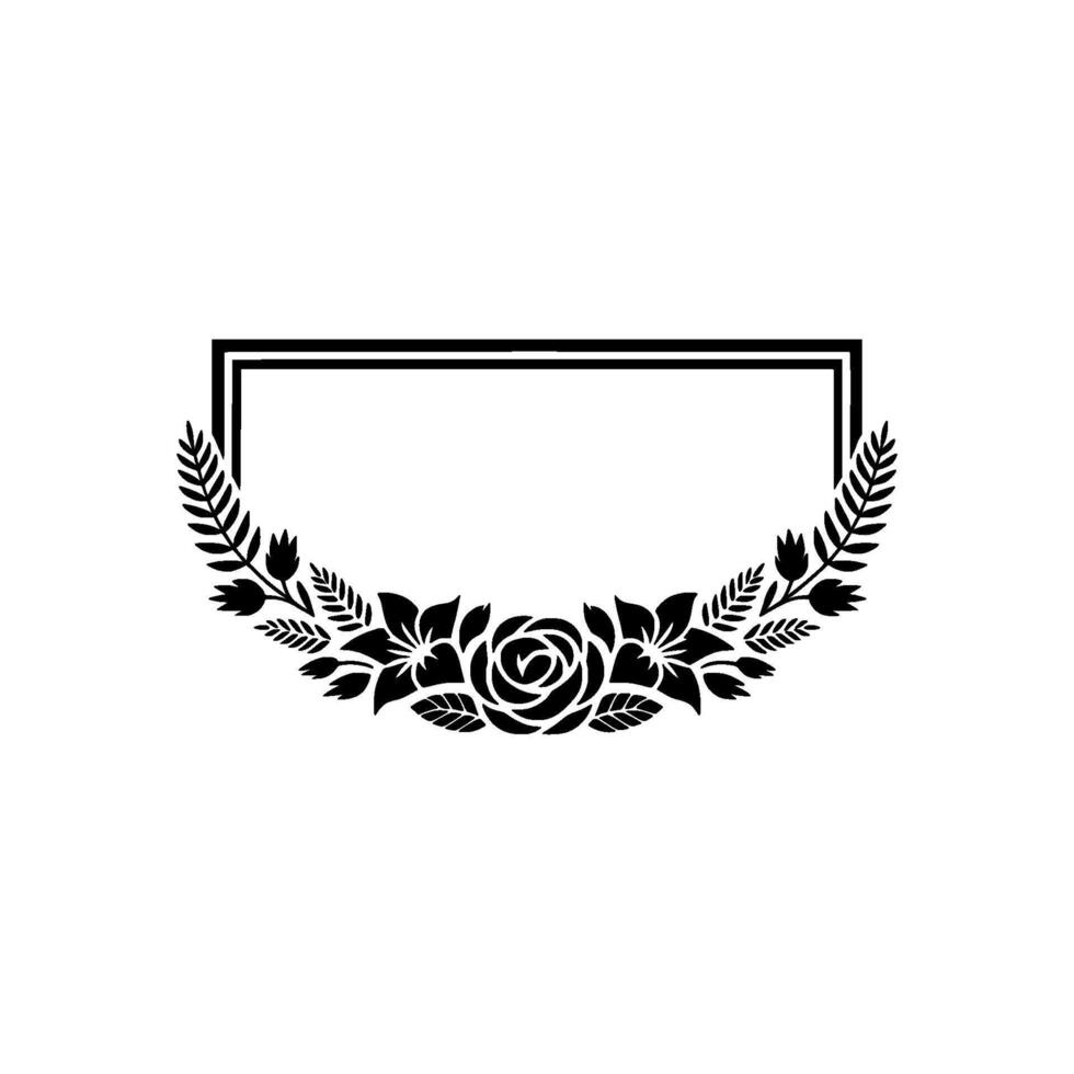 Elegant Floral Frame with Rectangular Box - Silhouette vector
