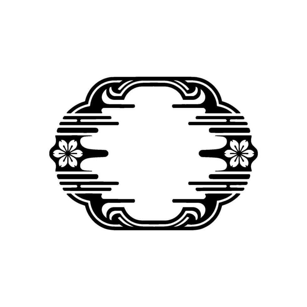 Japanese-Inspired Floral Frame, Black and White Minimalist vector