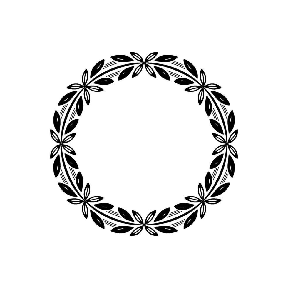 Elegant Black and White Leaf Circle Frame on Creamy Background vector