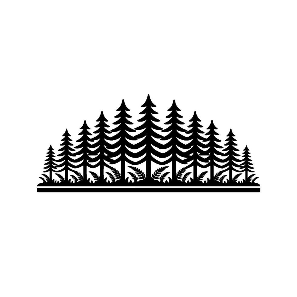 Black Silhouette Forest Trees Ferns, Minimalist vector