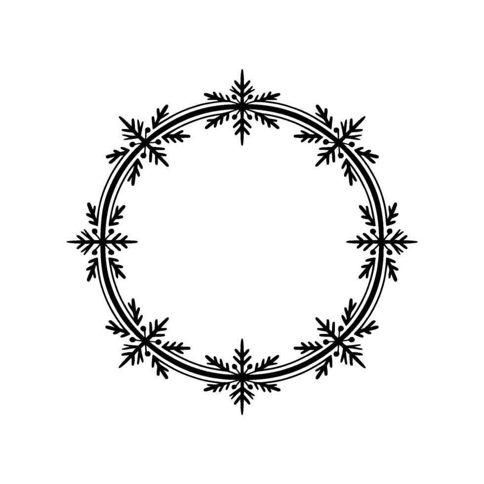 Elegant Snowflake Circle Frame - Minimalist Winter vector