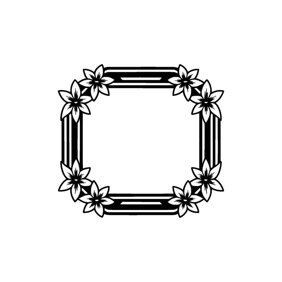 Elegant Floral Border Frame, Black and White, Minimalist vector