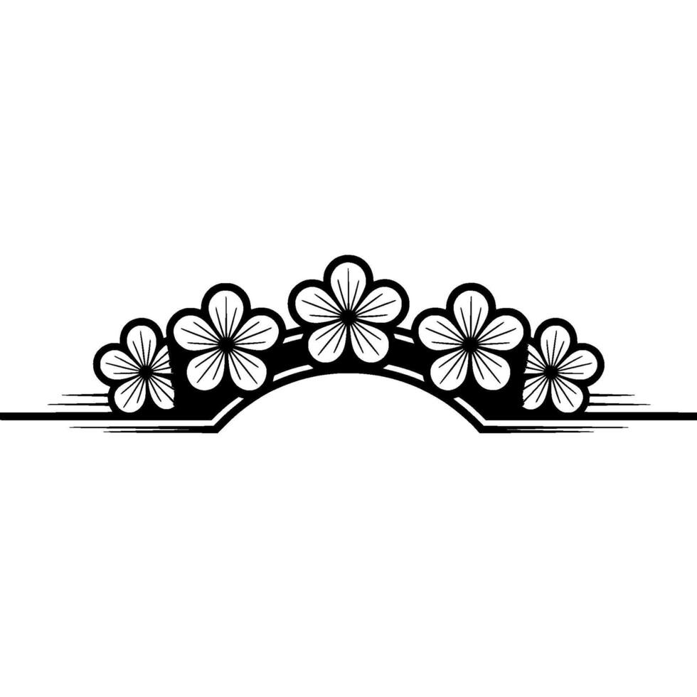 Black and White Floral Border , Elegant Japanese Style vector