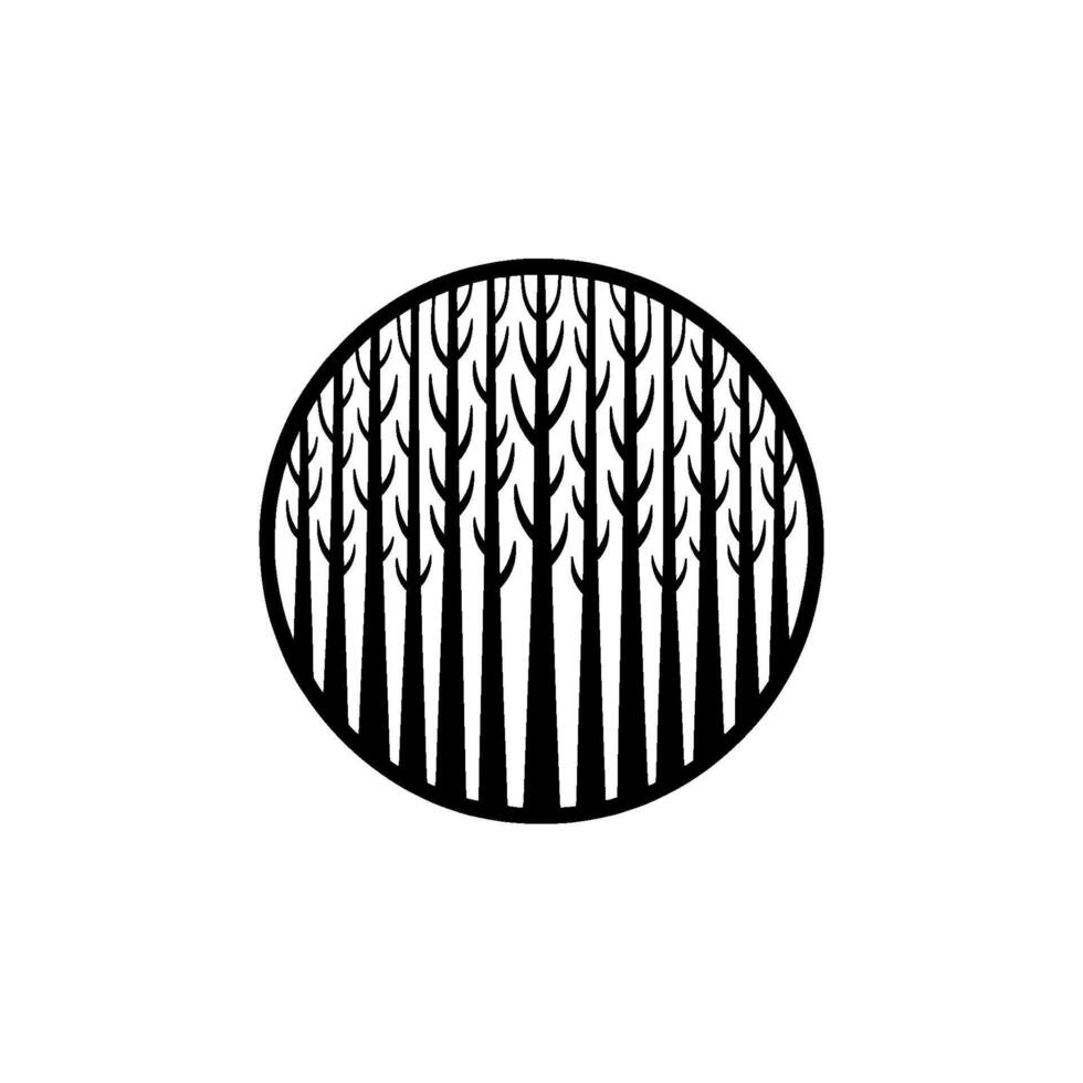 Black White Forest Silhouette in Circle, Minimalist Nature vector