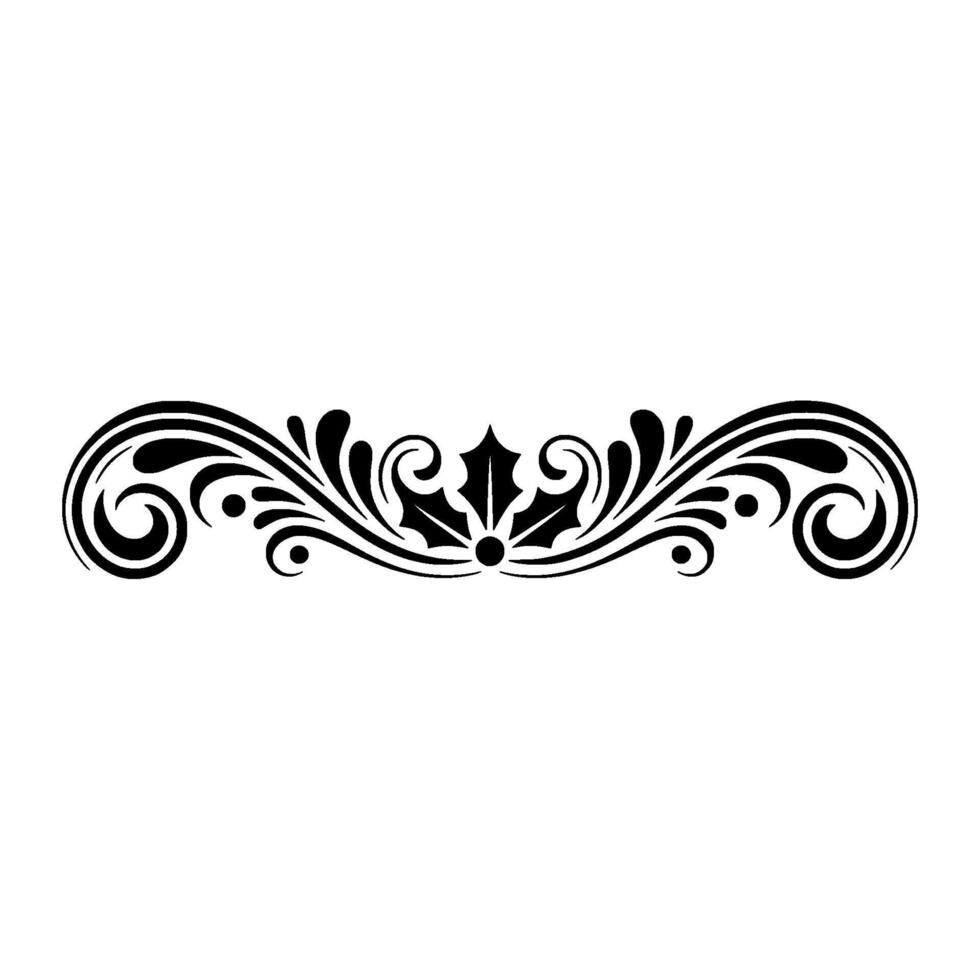 Elegant Black Floral Swirls Border with Holly for Element vector