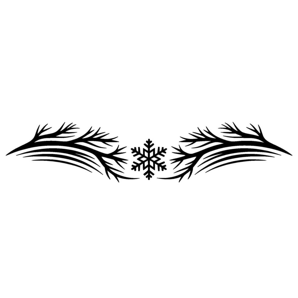 Minimalist Winter Snowflake and Branch Ornament, Black on White vector