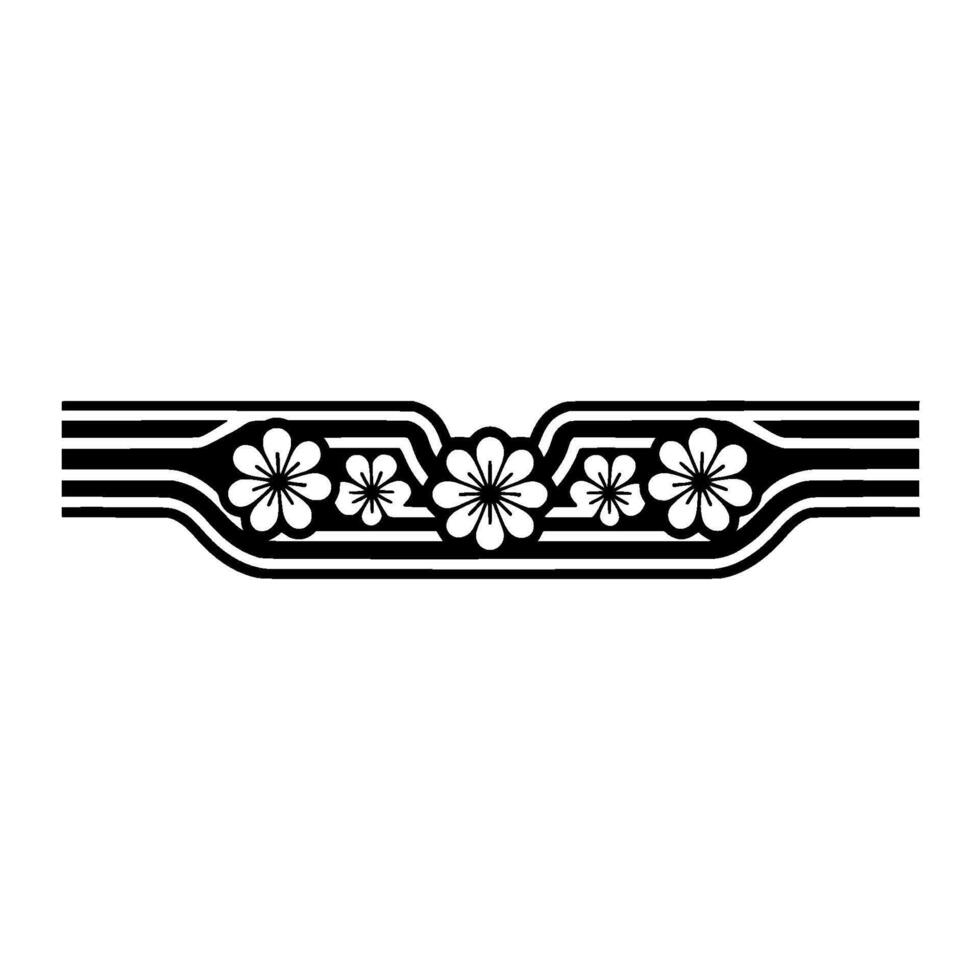 Floral Border Ornament in Black and White, Geometric , Minimalist vector