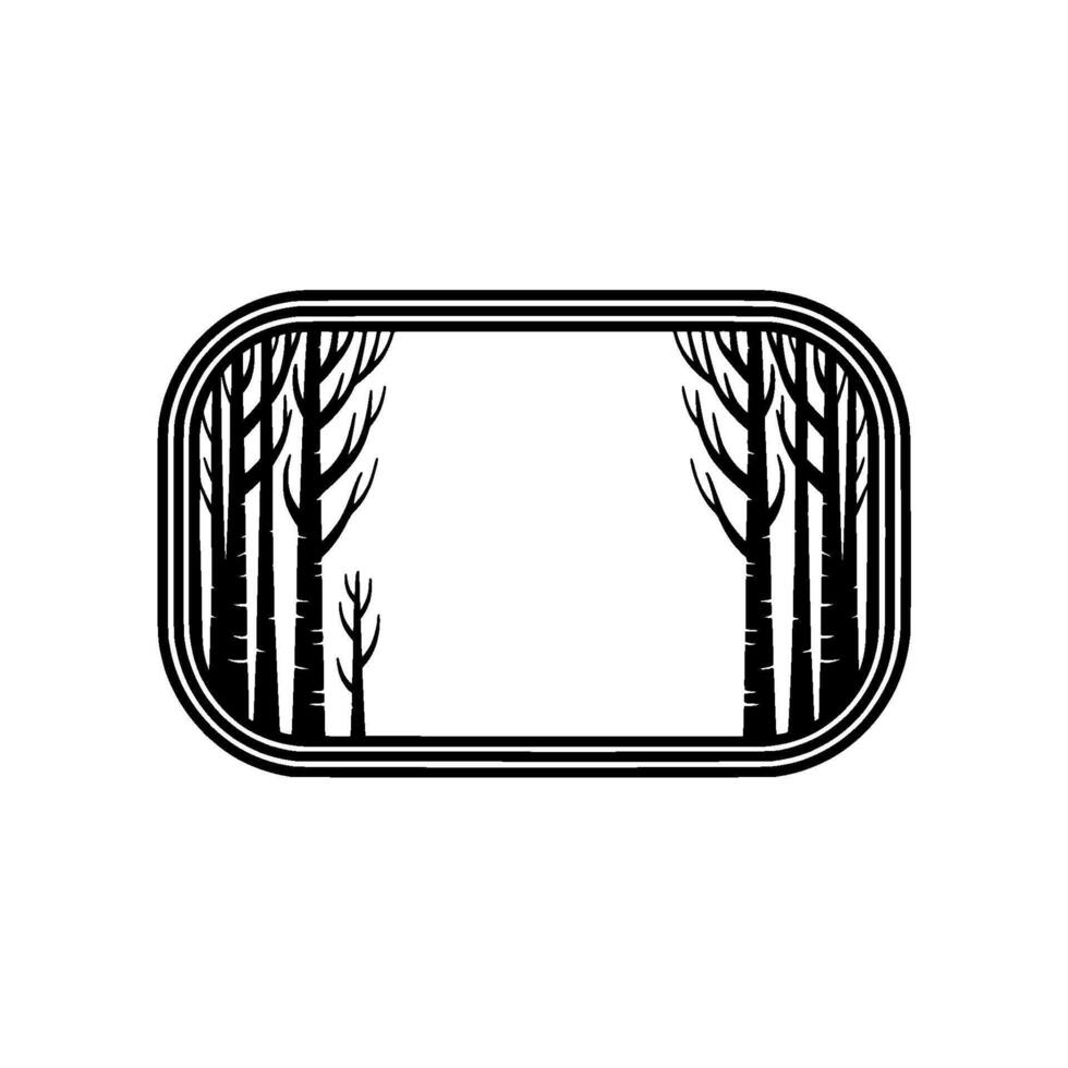 Minimalist Forest Frame, Black White, Decorative Border, Clean vector