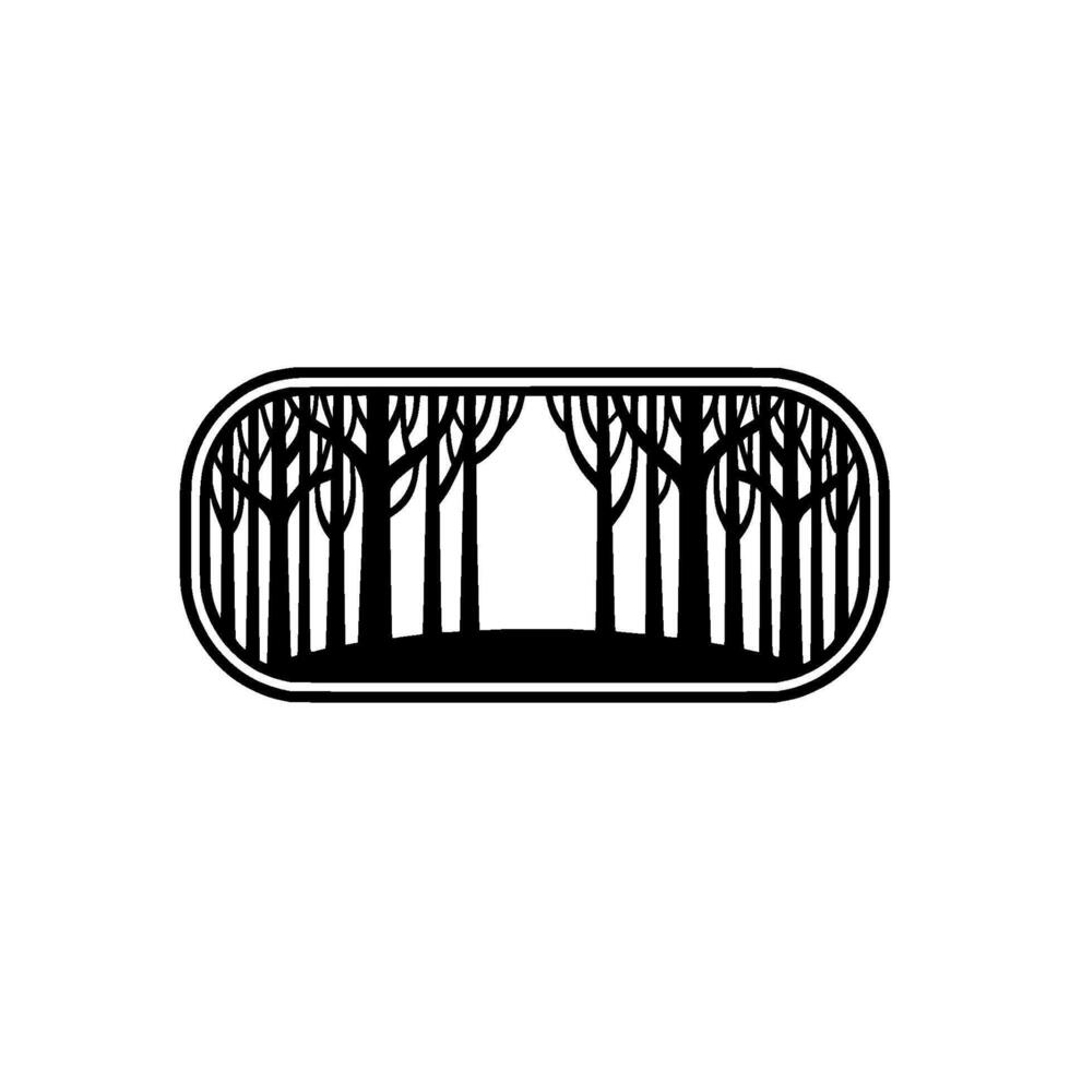 Minimalist Forest Silhouette in Rounded Rectangle, Monochrome vector