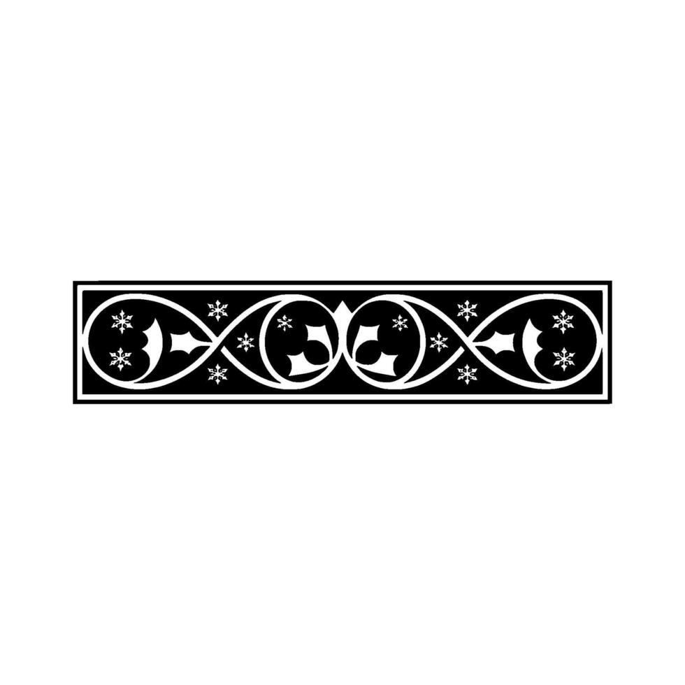 Gothic Ornament Border with Snowflakes, Elegant Black White vector