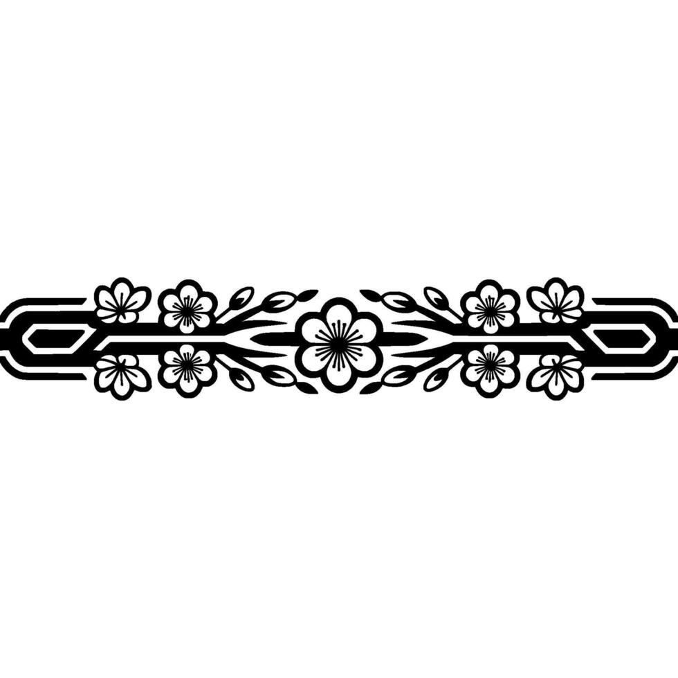 Japanese Floral Border Element - Black White vector