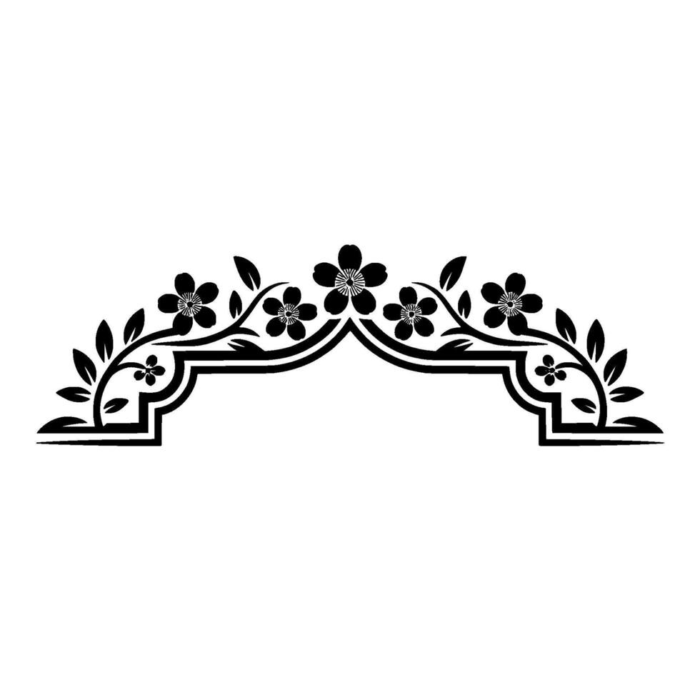 Elegant Black Floral Arch on White, Decorative Motif vector