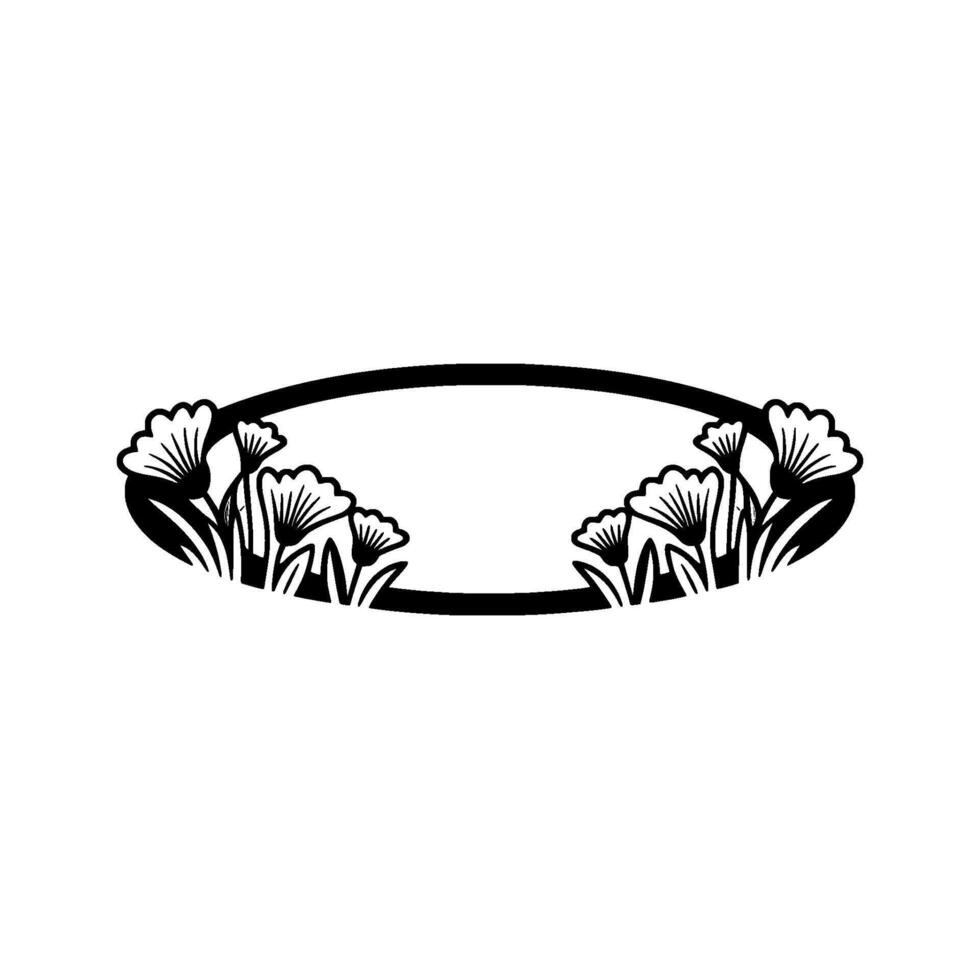 Floral Oval Frame Black and White, Minimalist vector