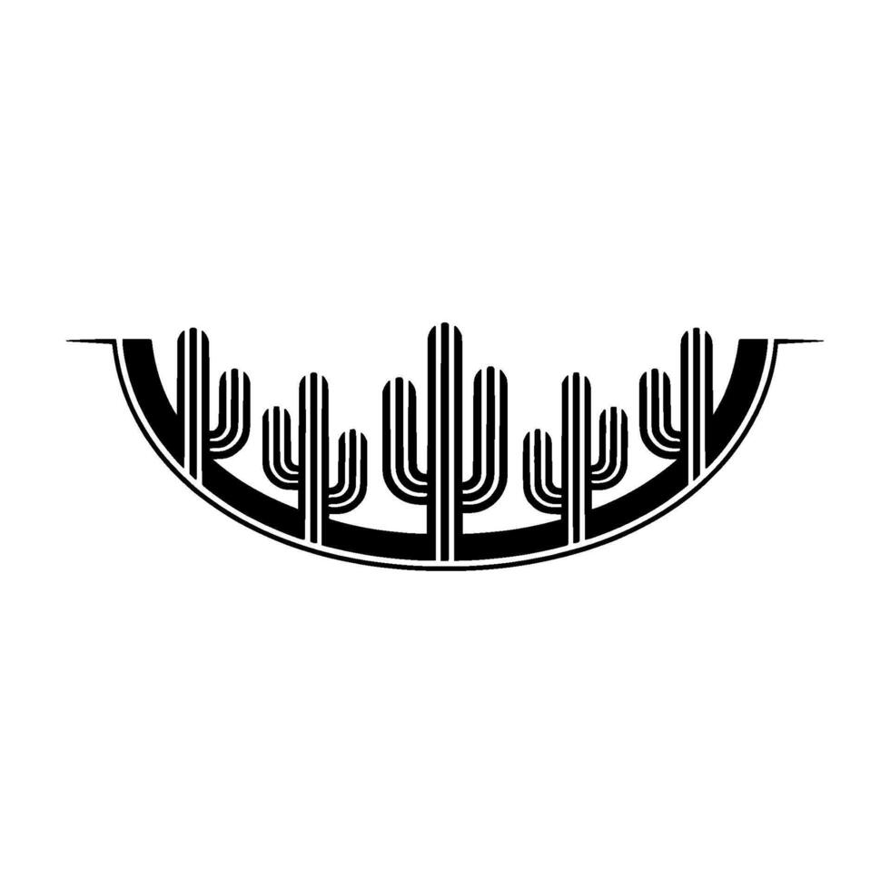 Art Deco Desert Cactus Line Drawing on White vector