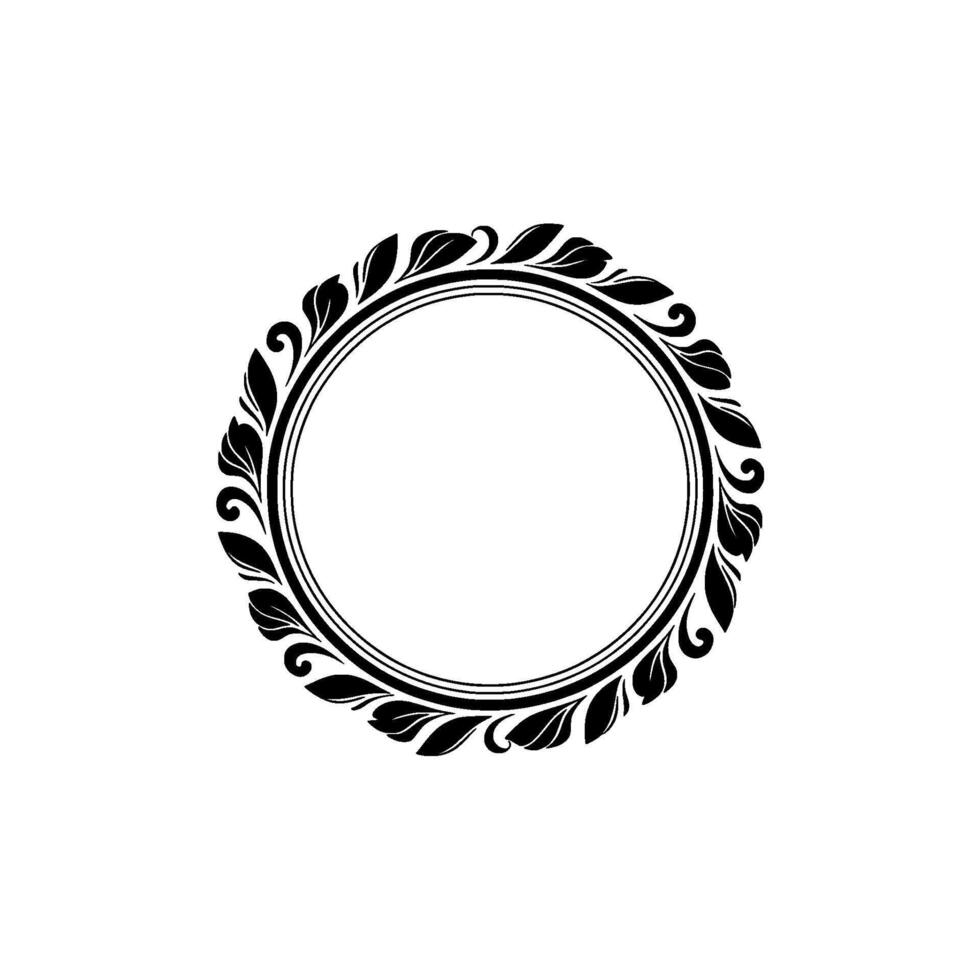 Elegant Black Floral Circle Frame on White Background - Floral frame vector