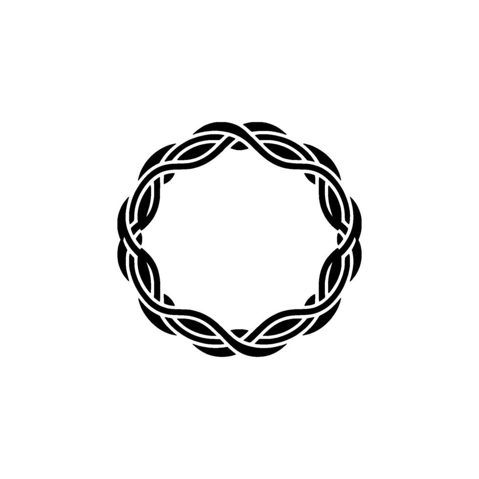 Black Woven Circle Frame on White Background, Minimalist Element vector