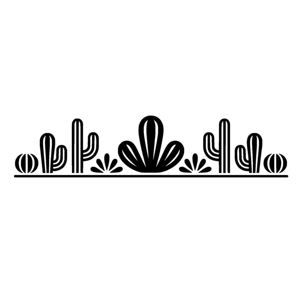 Desert Cactus Border , Black White Minimalist vector