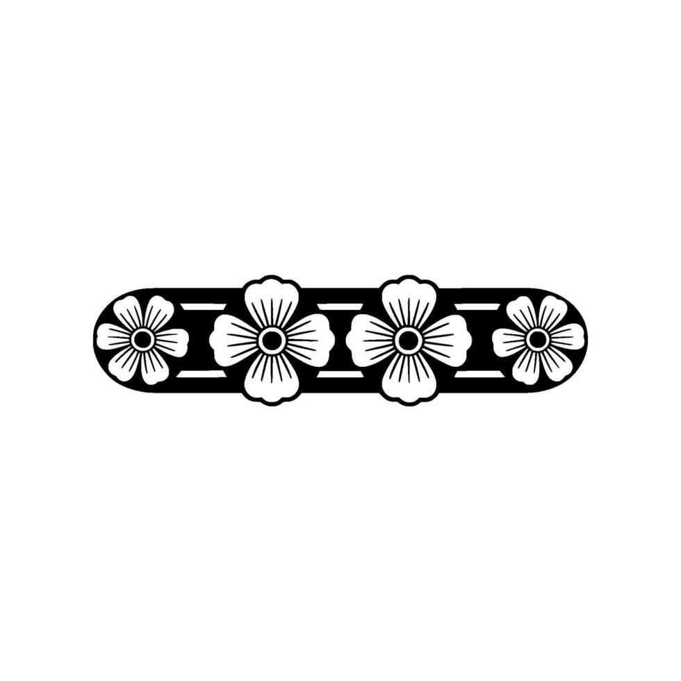 Black White Floral Pattern on Oval Minimalist vector