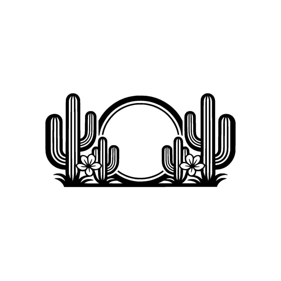 Minimalist Desert Cactus Frame , Black and White vector